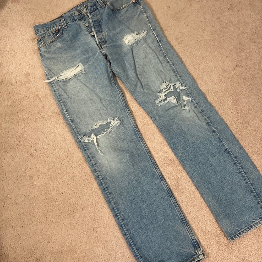 Vintage, perfectly worn button fly jeans